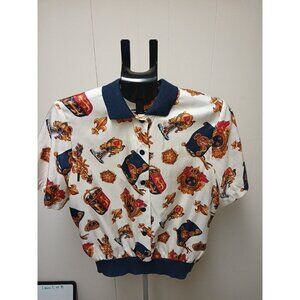 Vintage 80s 90s Lauren Lee Multicolor Top Womens Royal Crest Pattern Made in USA